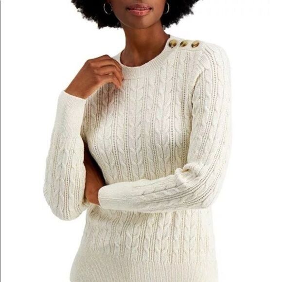 Charter Club Gold Metallic One Shoulder Button Sweater Size M NWT - Picture 1 of 10